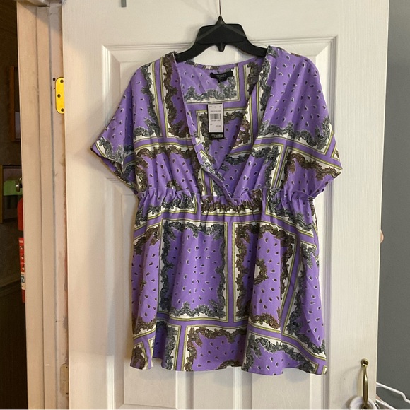 Purple Multicolor Paisley Print V Neck Babydoll Blouse - Picture 1 of 4